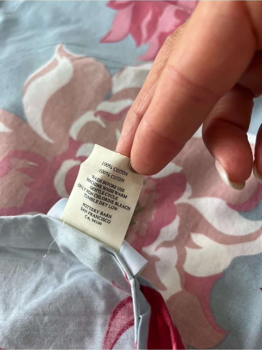 Pottery Barn  100% Cotton Duvet Cover Set in Sky Blue and Pink Floral